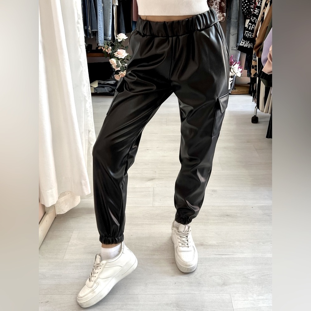 Ci‎ SONO faux leather black cargo joggers size S oversized pants